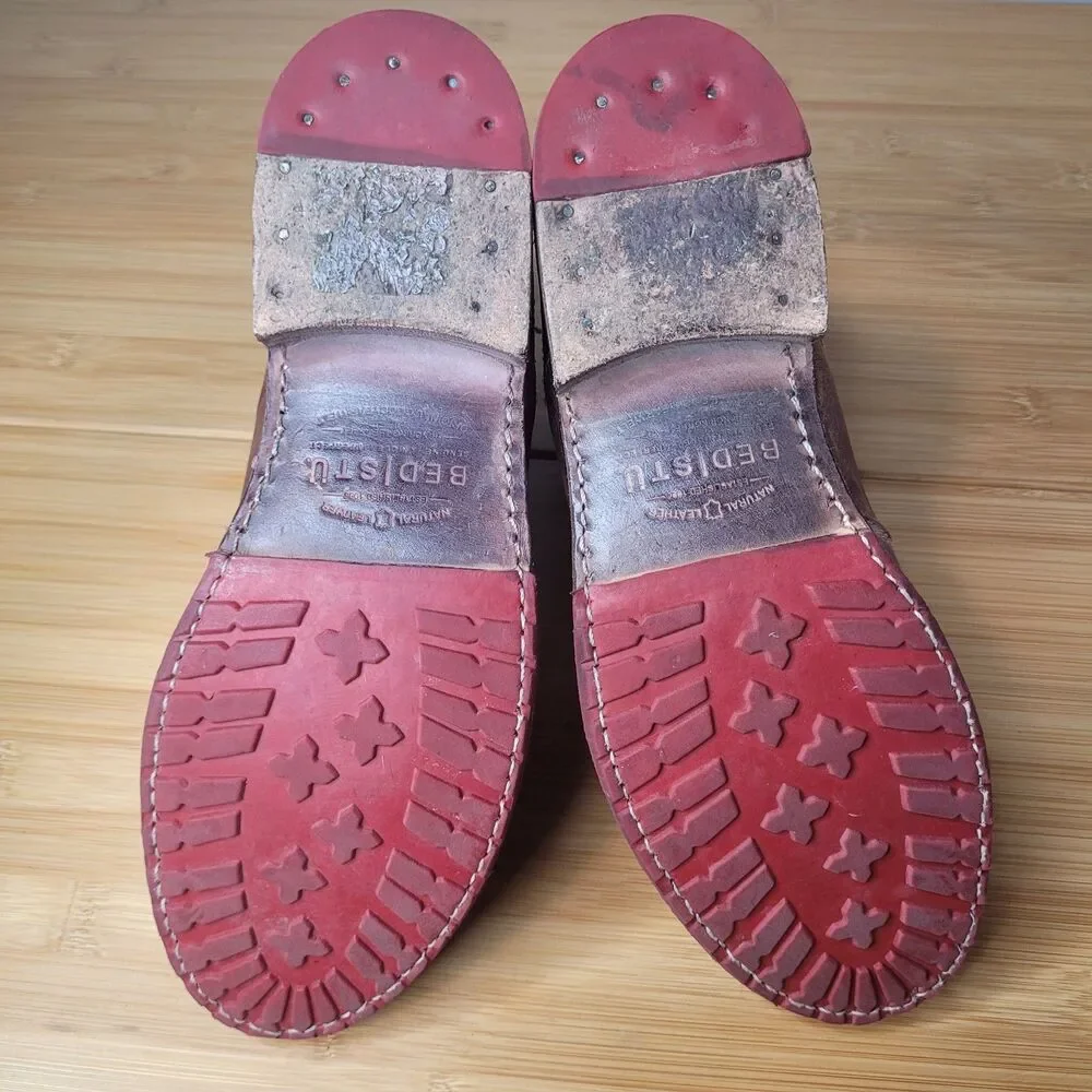 Bed|Stü Nandi short Chelsea boots Brown Sz 8 Genuine Leather Distressed Booties - Picture 8 of 11